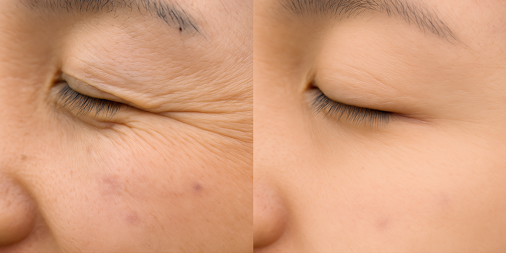 細かいシワや深いシワの改善の前後